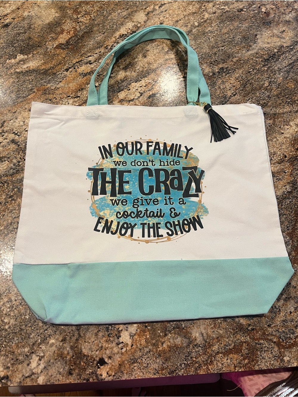 Canvas Tote Bag with Mint Accents and Fun Graphic